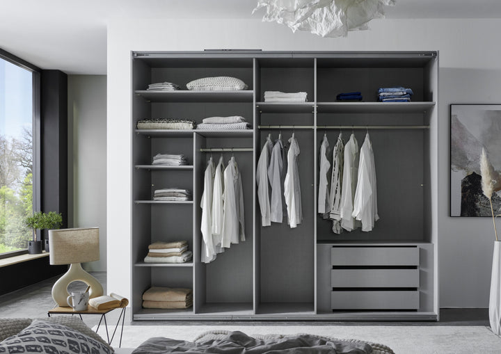 Schwebetürenschrank Kleiderschrank 3-türig B250/H216/T65 cm inkl. Vollausstattung in Weiß