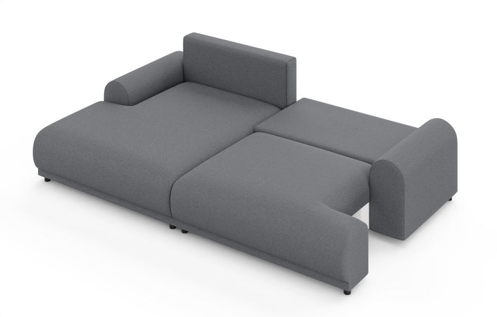 Ecksofa mit Schlaffunktion, Bettkasten, extrabreite Ottomane links, Strukturstoff Dunkelgrau / 21034