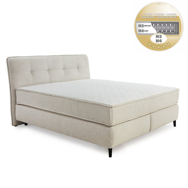 Boxspringbett 180x200 cm, extradicke 7-Zonen-Tonnentaschen-Federkern-Wendematratzen H3/H4, Bonell-Federkern, Flachgewebe Beige Grau