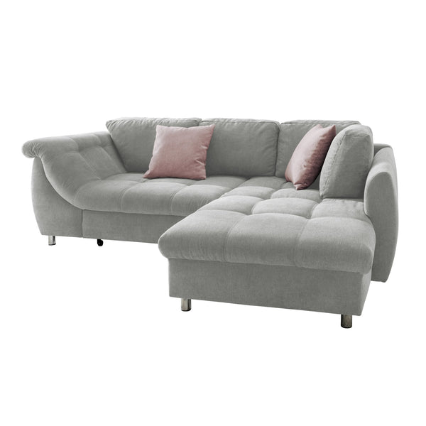 ECKSOFA mit Schlaffunktion, Wellenunterfederung, Ottomane rechts 250/190/84 cm, Mikrofaser Grau / 17003