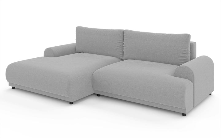Ecksofa mit Schlaffunktion, Bettkasten, extrabreite Ottomane links, Chenille Hellgrau / 21026
