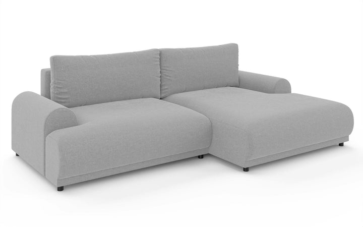 Ecksofa mit Schlaffunktion, Bettkasten, extrabreite Ottomane rechts, Chenille Hellgrau / 21025