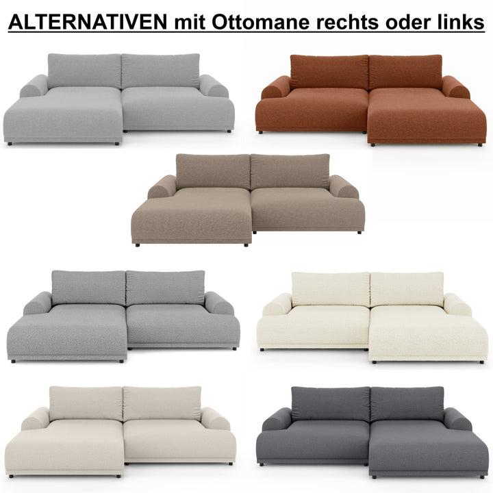 Ecksofa mit Schlaffunktion, Bettkasten, extrabreite Ottomane links, Bouclé Beige Creme / 21028