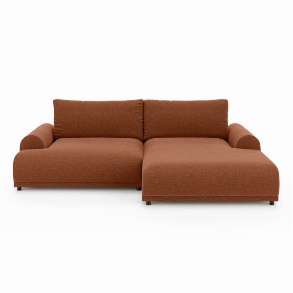 Ecksofa mit Schlaffunktion, Bettkasten, extrabreite Ottomane rechts, Chenille Terracotta / 21023