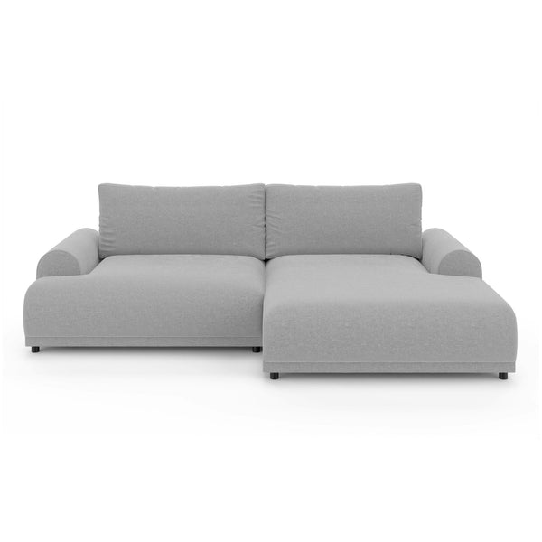 Ecksofa mit Schlaffunktion, Bettkasten, extrabreite Ottomane rechts, Chenille Hellgrau / 21025