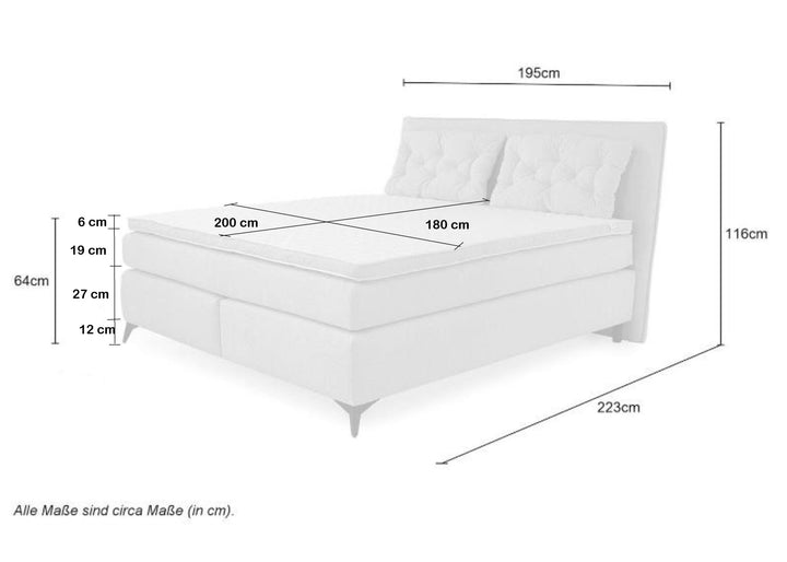 Boxspringbett 180x200 cm mit Bonell-Wende-Federkernmatratzen H2/H3, Bonell-Federkernpolsterung, PU-Schaum-Topper, 2 Kissen, Chenille Anthrazit