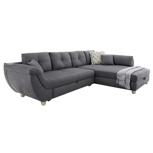 ECKSOFA mit Schlaffunktion und großem Bettkasten, seitenverkehrt montierbar, 330/207/90 cm, Mikrofaser Grau / 15230