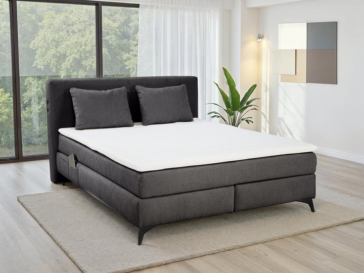 Boxspringbett 160/200 cm, 7-Zonen-Tonnentaschen-Federkernmatratzen H4, Topper, Bonell-Federkern, Beleuchtung,USB-Ladeports, Chenille Dunkelgrau