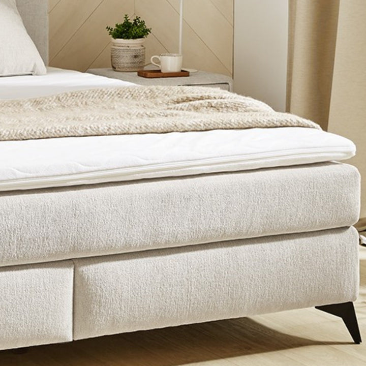 Boxspringbett 180x200 cm, 7-Zonen-Tonnentaschen-Federkernmatratzen H4, Topper, Bonell-Federkern, Beleuchtung, USB-Ladeports, Chenille Beige