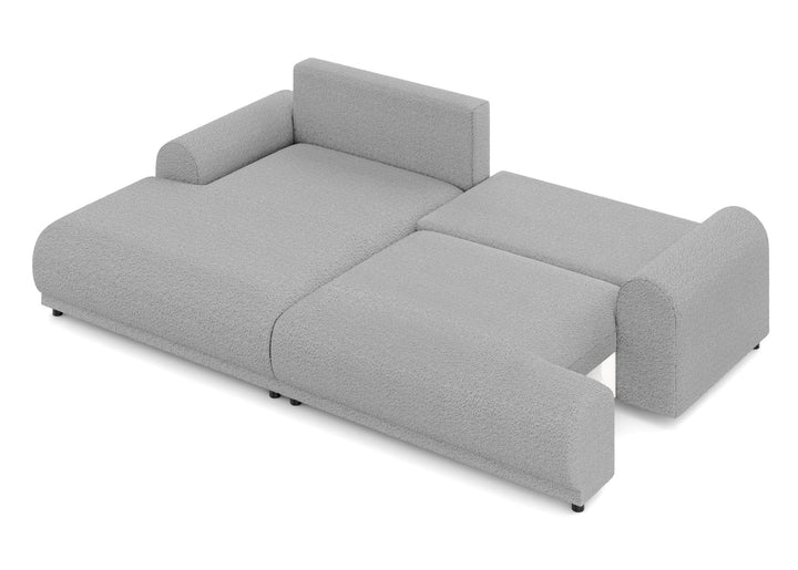 Ecksofa mit Schlaffunktion, Bettkasten, extrabreite Ottomane links, Bouclé Grau / 21030