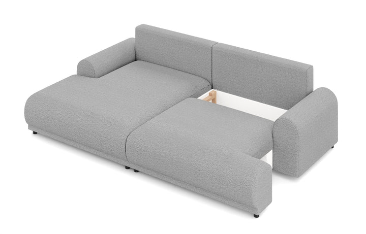 Ecksofa mit Schlaffunktion, Bettkasten, extrabreite Ottomane links, Bouclé Grau / 21030