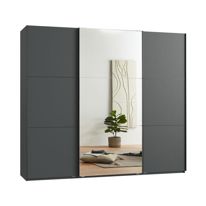 Schwebetürenschrank Kleiderschrank 3-türig B250/H216/T65 cm inkl. Vollausstattung in Anthrazit mit Spiegel