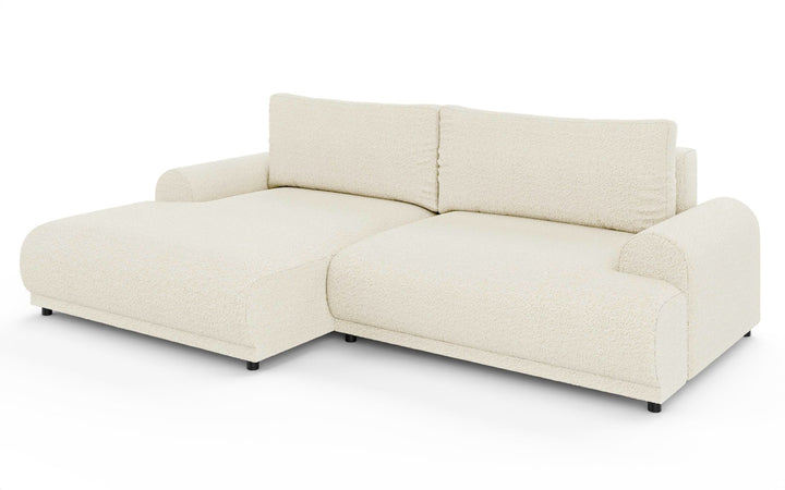 Ecksofa mit Schlaffunktion, Bettkasten, extrabreite Ottomane links, Bouclé Beige Creme / 21028
