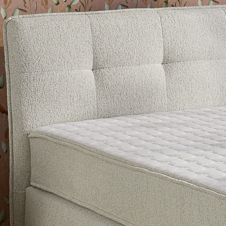 Boxspringbett 180x200 cm, extradicke 7-Zonen-Tonnentaschen-Federkern-Wendematratzen H3/H4, Bonell-Federkern, Flachgewebe Beige Grau