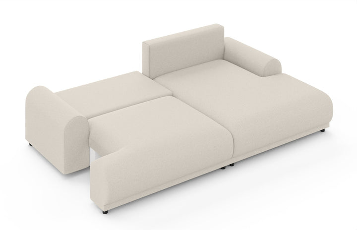 Ecksofa mit Schlaffunktion, Bettkasten, extrabreite Ottomane rechts, Strukturstoff Beige / 21031