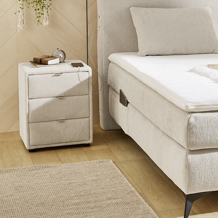 Boxspringbett 160x200 cm, 7-Zonen-Tonnentaschen-Federkernmatratzen H3, Topper, Bonell-Federkern, Beleuchtung, USB-Ladeports, Chenille Beige