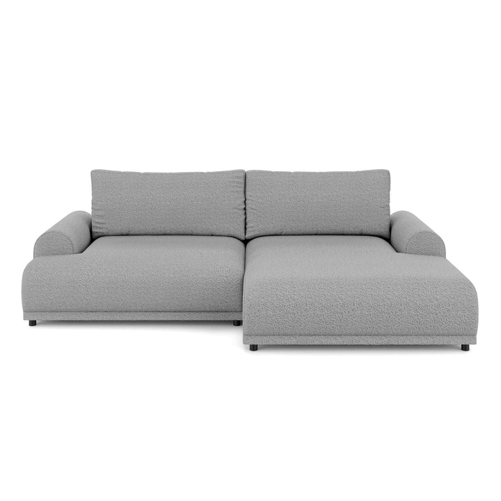Ecksofa mit Schlaffunktion, Bettkasten, extrabreite Ottomane rechts, Bouclé Grau / 21029
