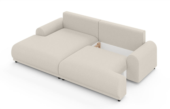 Ecksofa mit Schlaffunktion, Bettkasten, extrabreite Ottomane links, Strukturstoff Beige / 21032