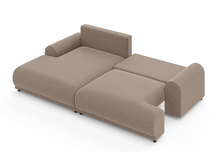 Ecksofa mit Schlaffunktion, Bettkasten, extrabreite Ottomane links, Chenille Hellbraun / 21022