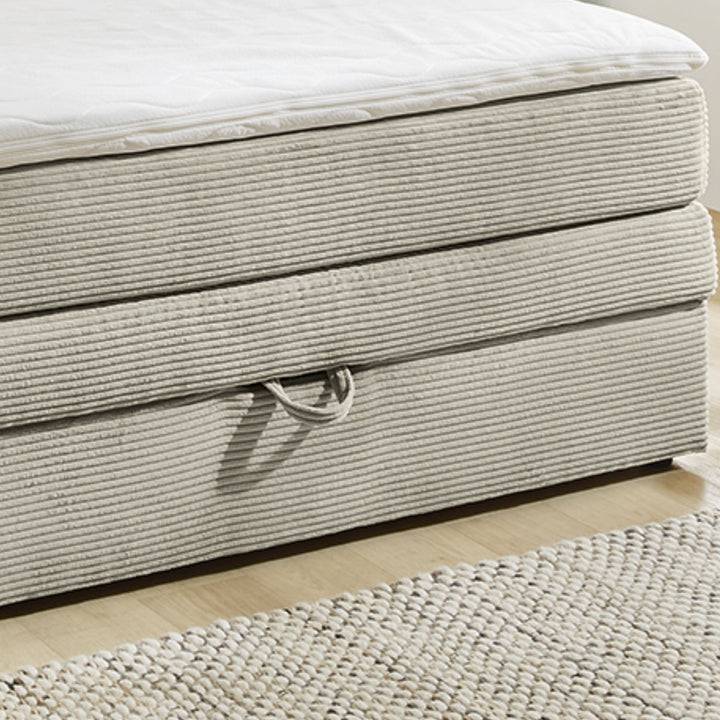 Boxspringbett 140x200 cm, 7-Zonen-Tonnentaschen-Federkernmatratze H3, Topper, Bonell-Federkern, großer Bettkasten, Cord Beige Grau