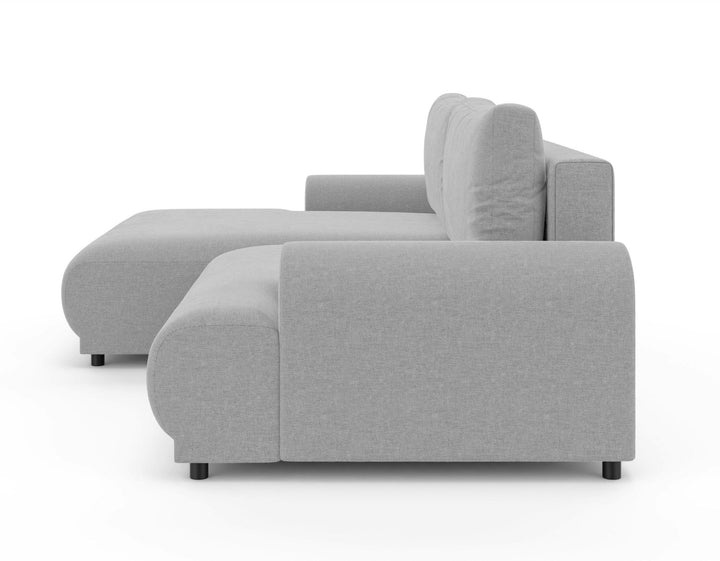 Ecksofa mit Schlaffunktion, Bettkasten, extrabreite Ottomane links, Chenille Hellgrau / 21026