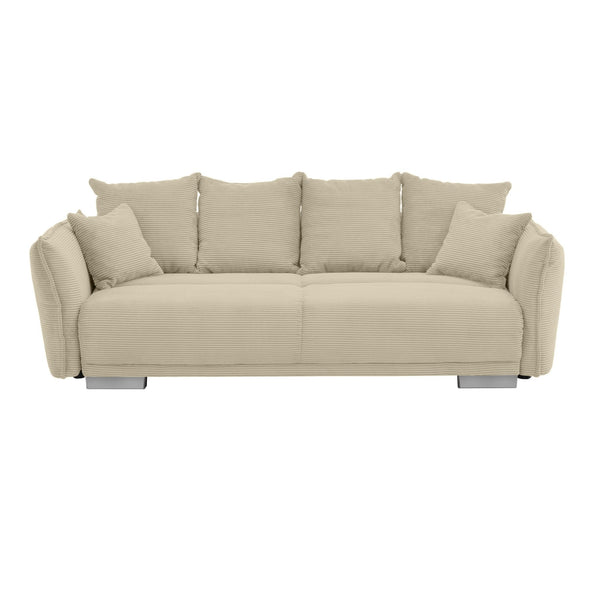 BIG-SOFA mit Schlaffunktion, Bettkasten, Federkern, Armlehnen verstellbar 242/131/90 cm, Liegefläche 168/199 cm, Cord Beige Grau / 17215