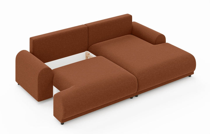 Ecksofa mit Schlaffunktion, Bettkasten, extrabreite Ottomane rechts, Chenille Terracotta / 21023