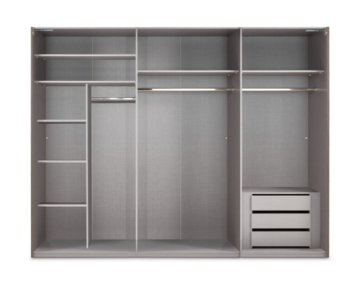 Schwebetürenschrank Kleiderschrank 3-türig B300/H216/T65 cm in Weiß mit Glasfront und Spiegel inkl. Vollausstattung