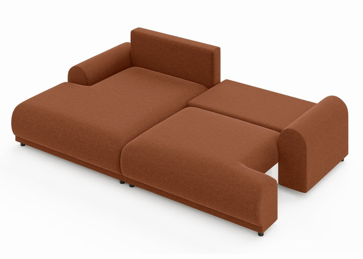 Ecksofa mit Schlaffunktion, Bettkasten, extrabreite Ottomane links, Chenille Terracotta / 21024