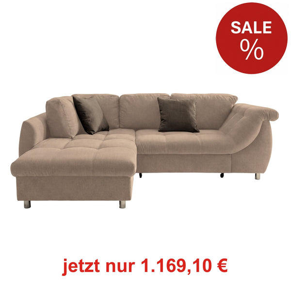 Ecksofa mit Schlaffunktion, Wellenunterfederung, Ottomane links, Mikro – luma-home