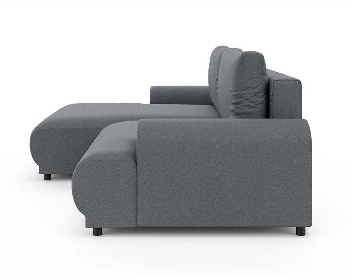 Ecksofa mit Schlaffunktion, Bettkasten, extrabreite Ottomane links, Strukturstoff Dunkelgrau / 21034