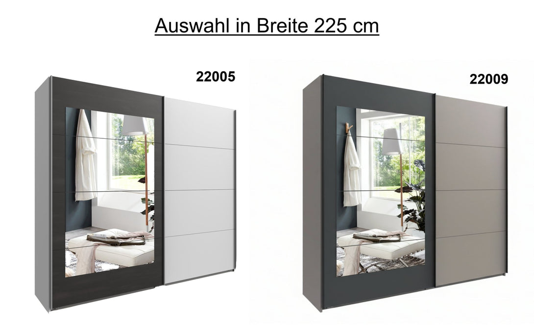 Schwebetürenschrank Kleiderschrank B225/H208/T65 cm 2-türig in Weiß mi – luma-home