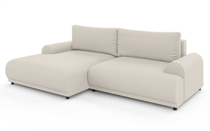 Ecksofa mit Schlaffunktion, Bettkasten, extrabreite Ottomane links, Strukturstoff Beige / 21032