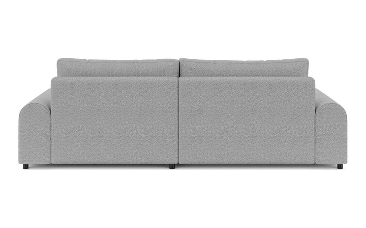Ecksofa mit Schlaffunktion, Bettkasten, extrabreite Ottomane rechts, Bouclé Grau / 21029