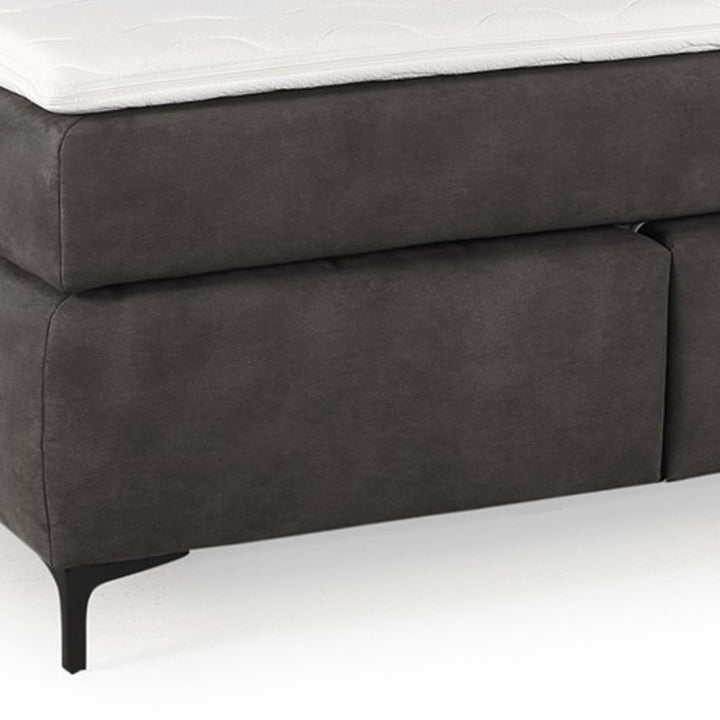 Boxspringbett 140x200 cm mit Bonell-Federkernmatratze H2 inkl. Topper, Bonell-Federkernpolsterung, Mikrofaser-Bezug in Dunkelgrau