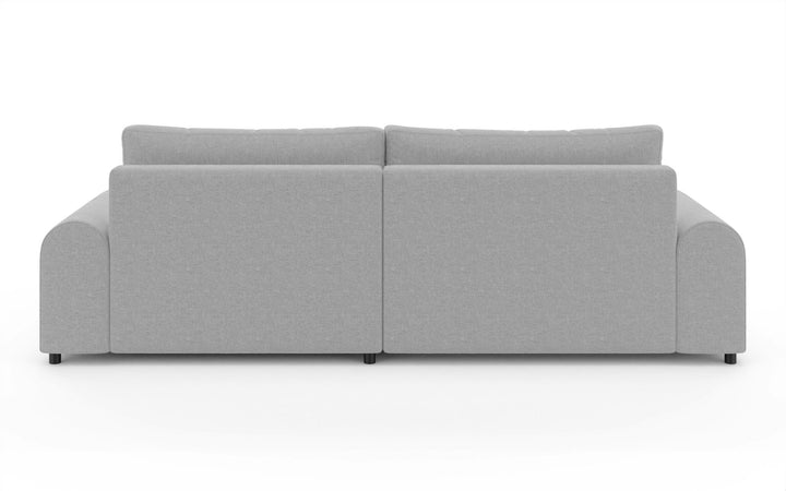 Ecksofa mit Schlaffunktion, Bettkasten, extrabreite Ottomane rechts, Chenille Hellgrau / 21025