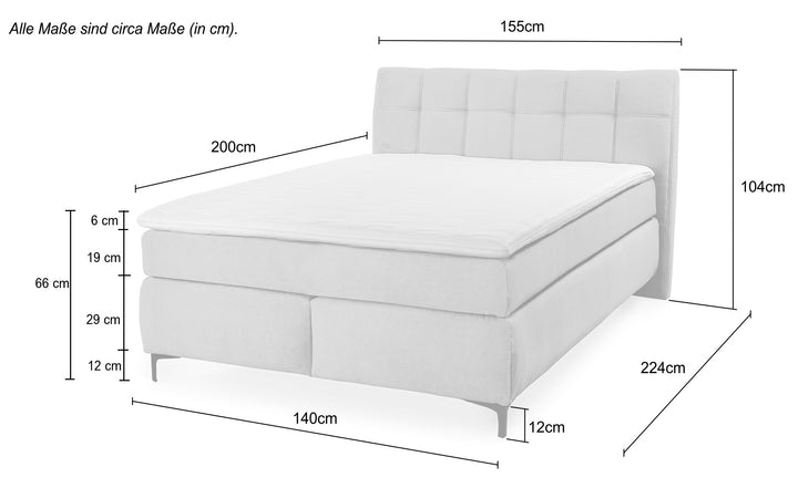 Boxspringbett 140x200 cm mit Bonell-Federkernmatratze H2 inkl. Topper, Bonell-Federkernpolsterung, Mikrofaser-Bezug in Dunkelgrau