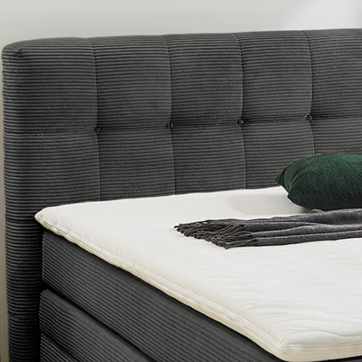 Boxspringbett 140x200 cm, 7-Zonen-Tonnentaschen-Federkernmatratze H3, Topper, Bonell-Federkern, großer Bettkasten, Cord Grau Anthrazit