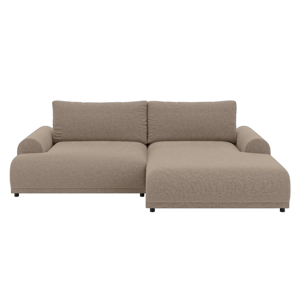 Ecksofa mit Schlaffunktion, Bettkasten, extrabreite Ottomane rechts, Chenille Hellbraun / 21021